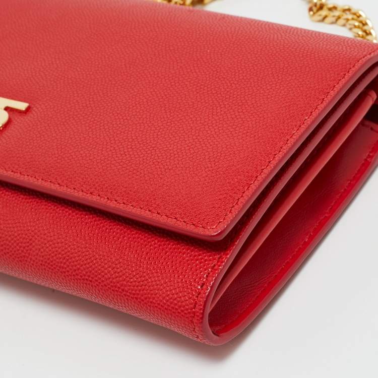 Pre Owned Burberry Red Leather TB Logo Wallet On Chain