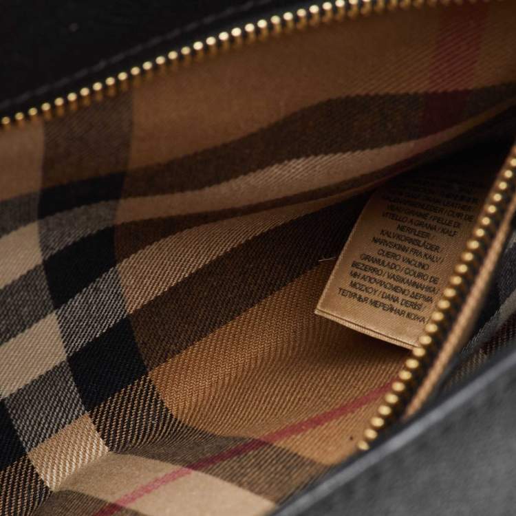 Pre Owned Burberry Black Grained Leather Medium Buckle Tote