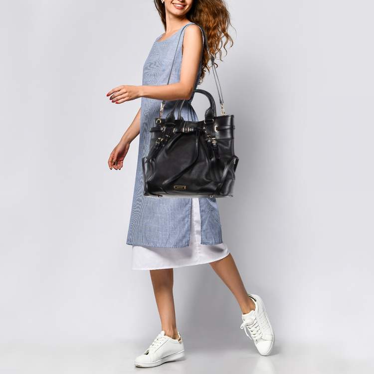 Pre Owned Burberry Black Leather Bridle Whipstitch Tote