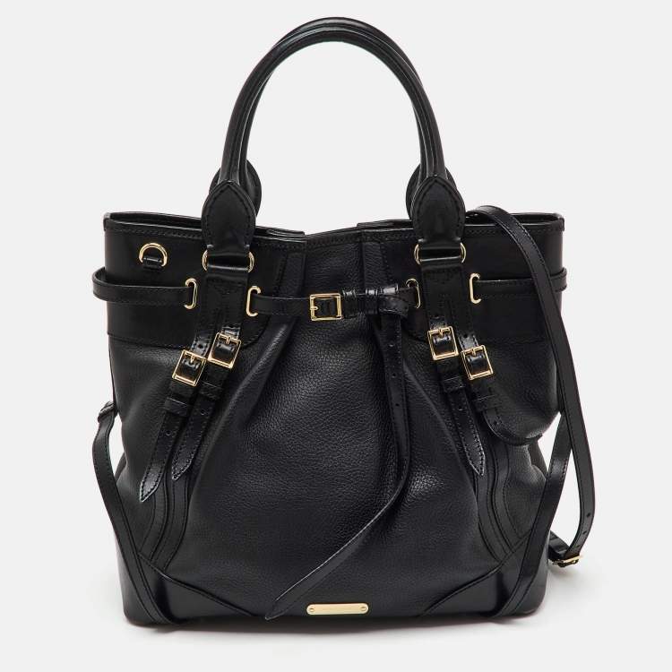 Pre Owned Burberry Black Leather Bridle Whipstitch Tote
