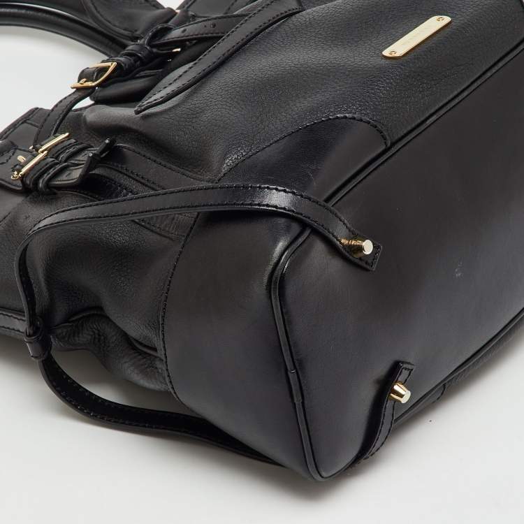 Pre Owned Burberry Black Leather Bridle Whipstitch Tote