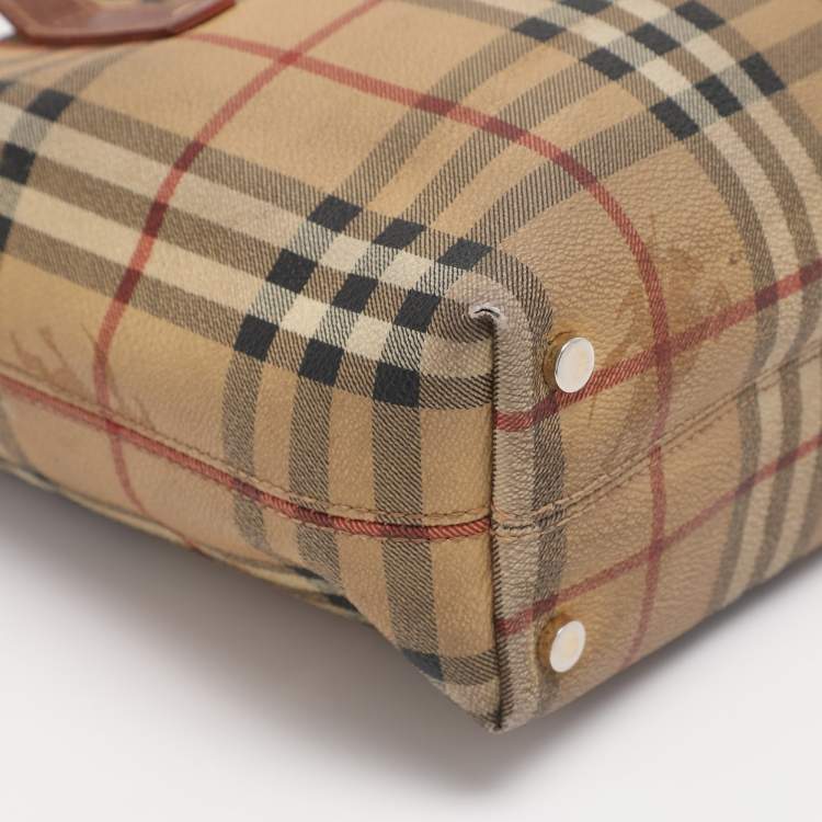 Pre Owned Burberry Brown/Beige Haymarket Check Coated Canvas Tote