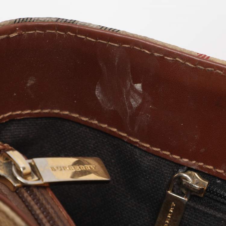 Pre Owned Burberry Brown/Beige Haymarket Check Coated Canvas Tote