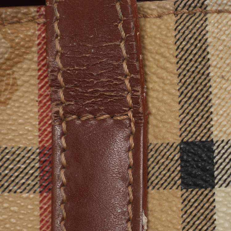 Pre Owned Burberry Brown/Beige Haymarket Check Coated Canvas Tote