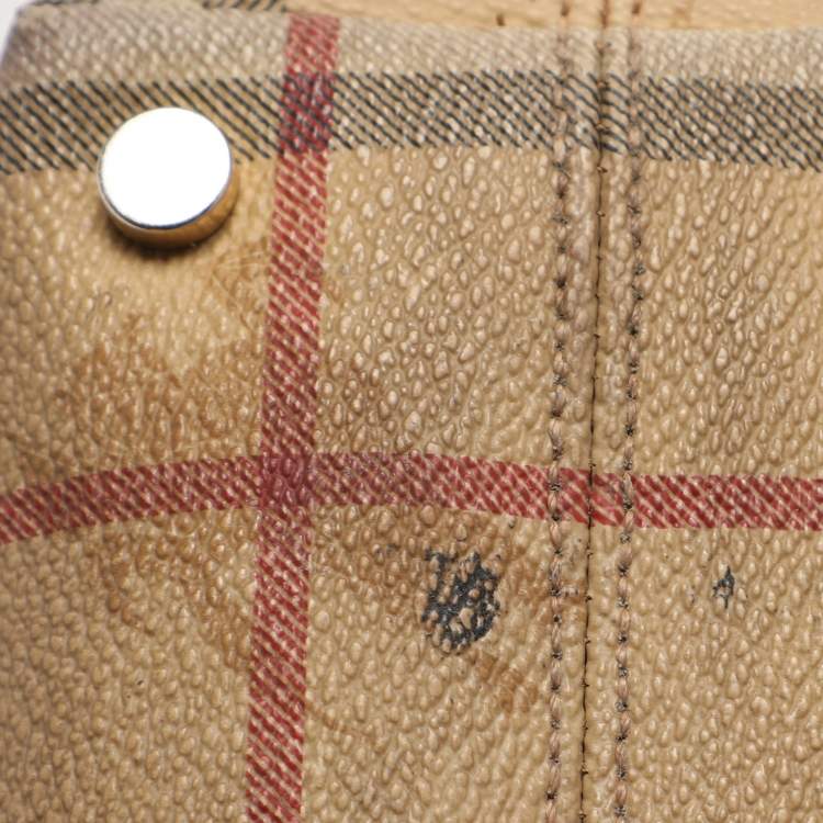 Pre Owned Burberry Brown/Beige Haymarket Check Coated Canvas Tote