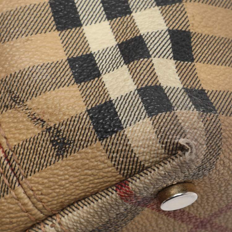 Pre Owned Burberry Brown/Beige Haymarket Check Coated Canvas Tote
