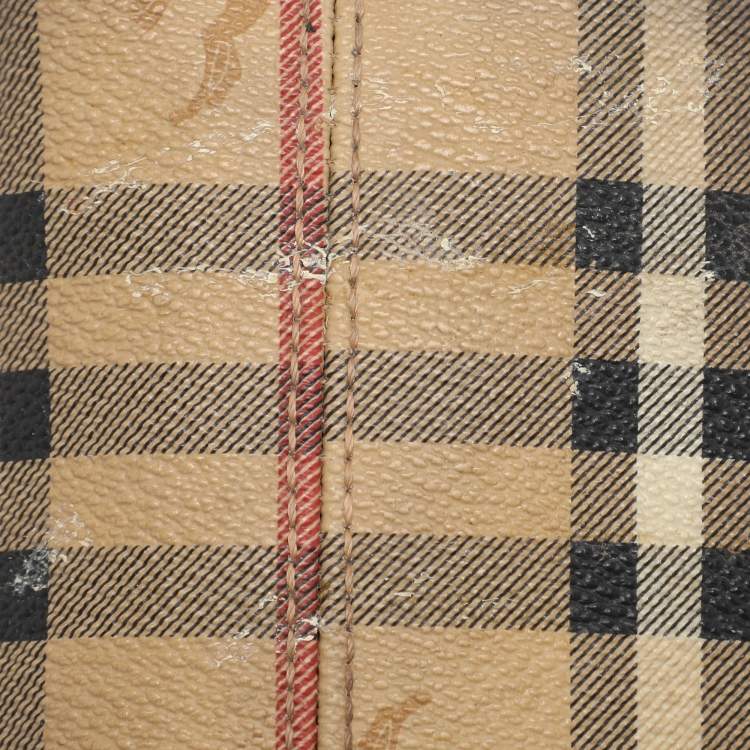 Pre Owned Burberry Brown/Beige Haymarket Check Coated Canvas Tote