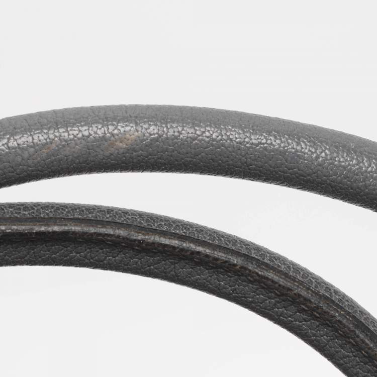 Pre Owned Burberry Grey Leather and Woven Patchwork Straw Satchel