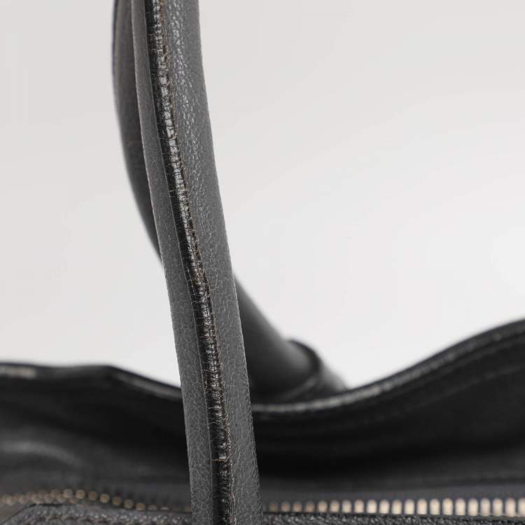 Pre Owned Burberry Grey Leather and Woven Patchwork Straw Satchel