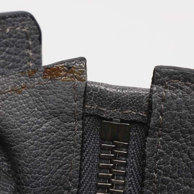 Pre Owned Burberry Grey Leather and Woven Patchwork Straw Satchel