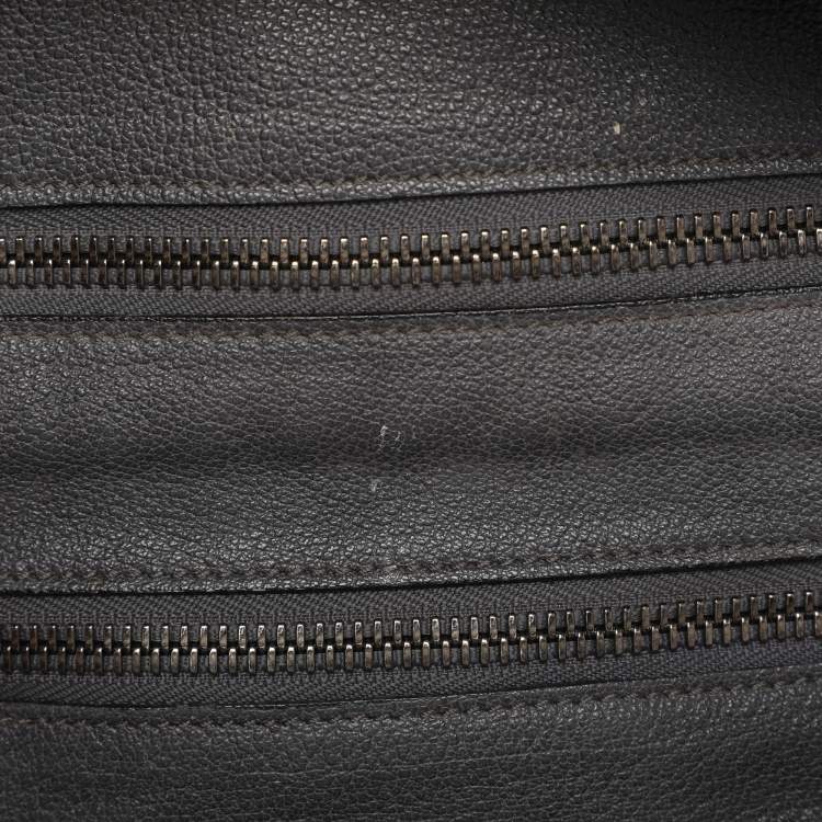 Pre Owned Burberry Grey Leather and Woven Patchwork Straw Satchel