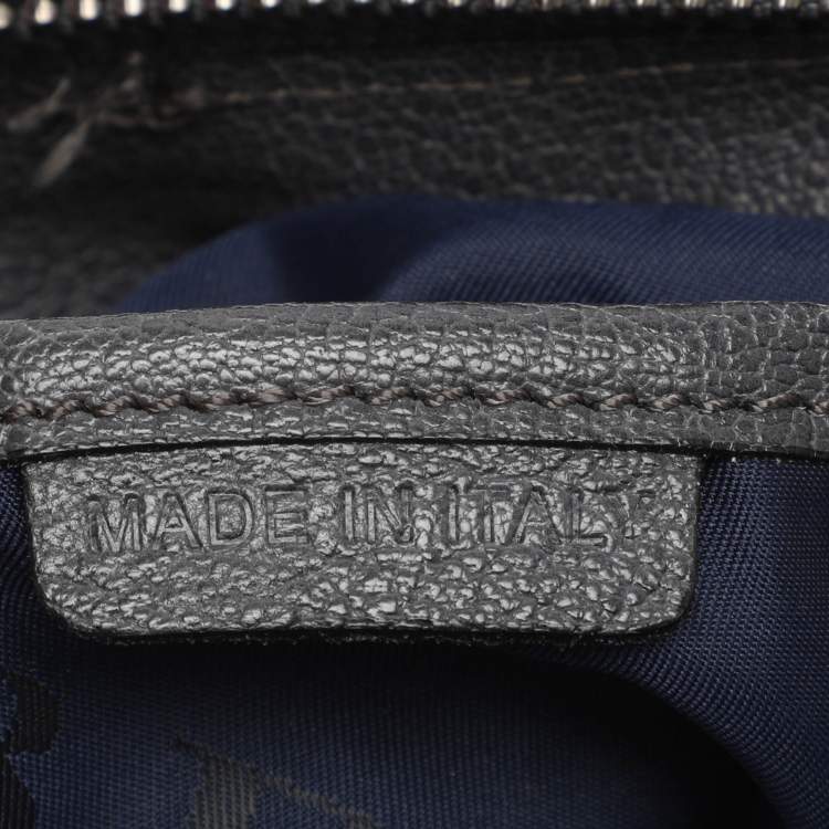 Pre Owned Burberry Grey Leather and Woven Patchwork Straw Satchel