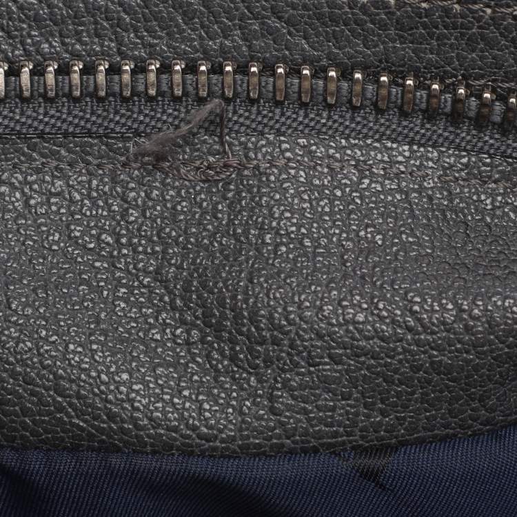 Pre Owned Burberry Grey Leather and Woven Patchwork Straw Satchel