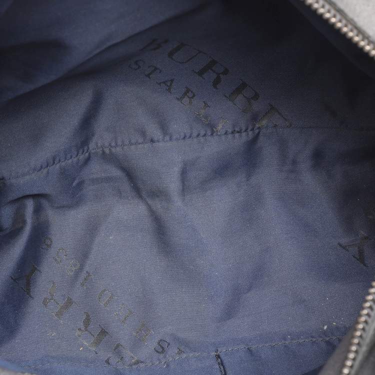 Pre Owned Burberry Grey Leather and Woven Patchwork Straw Satchel