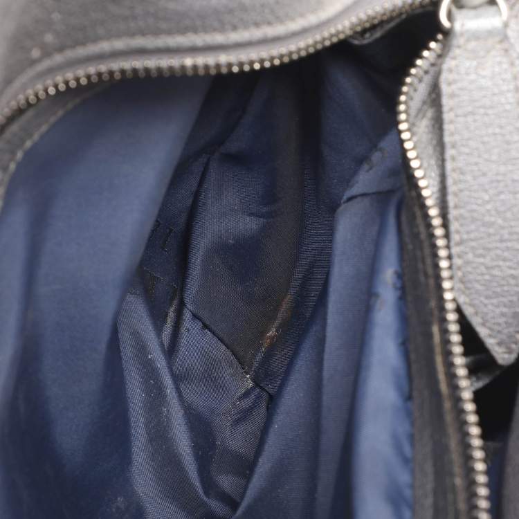 Pre Owned Burberry Grey Leather and Woven Patchwork Straw Satchel