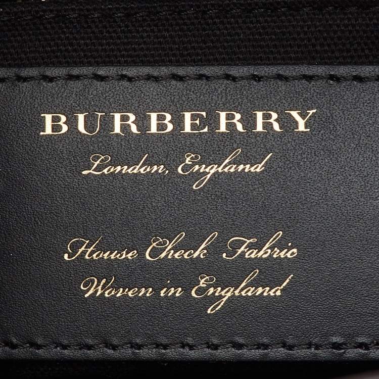 Pre Owned Burberry Red/Beige Leather and House Check Fabric Small Banner Tote