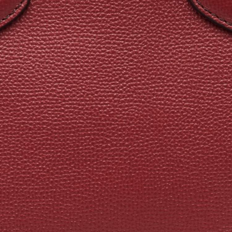 Pre Owned Burberry Red/Beige Leather and House Check Fabric Small Banner Tote