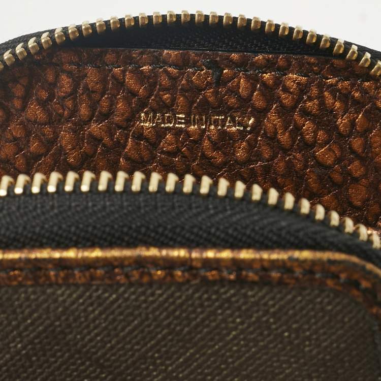 Pre Owned Burberry Gold/Brown Smoke Check Coated Canvas Zip Wristlet Pouch