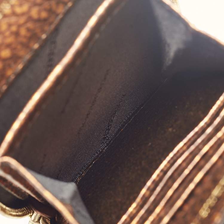 Pre Owned Burberry Gold/Brown Smoke Check Coated Canvas Zip Wristlet Pouch