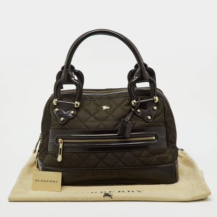 Pre Owned Burberry Dark Brown Quilted Nylon and Leather Westbury Satchel