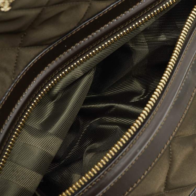 Pre Owned Burberry Dark Brown Quilted Nylon and Leather Westbury Satchel