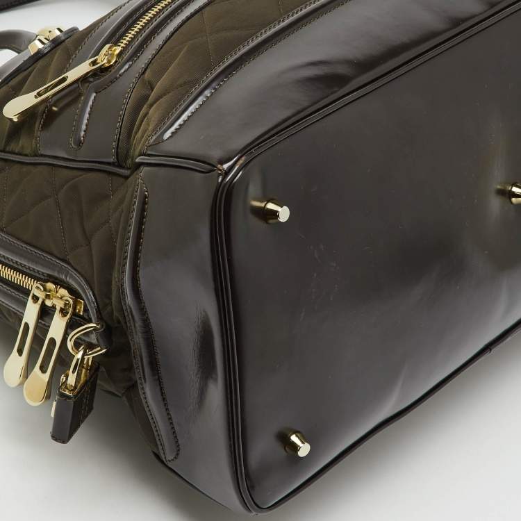Pre Owned Burberry Dark Brown Quilted Nylon and Leather Westbury Satchel