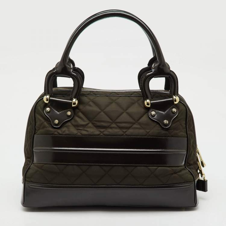 Pre Owned Burberry Dark Brown Quilted Nylon and Leather Westbury Satchel