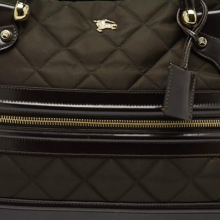 Pre Owned Burberry Dark Brown Quilted Nylon and Leather Westbury Satchel