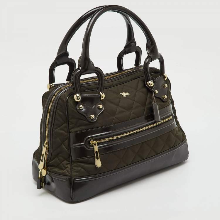 Pre Owned Burberry Dark Brown Quilted Nylon and Leather Westbury Satchel