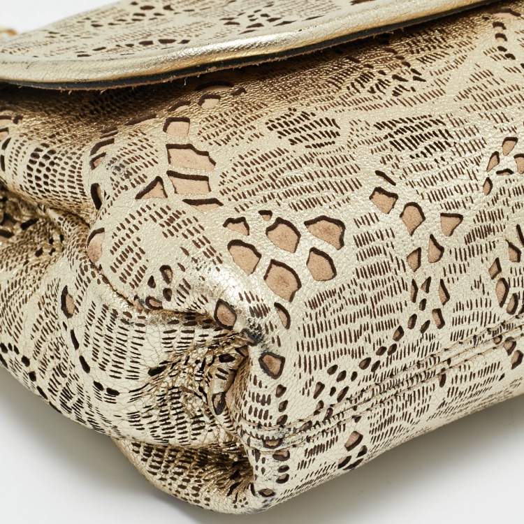 Pre Owned Burberry Gold Laser Cut Leather Theia Chain Clutch