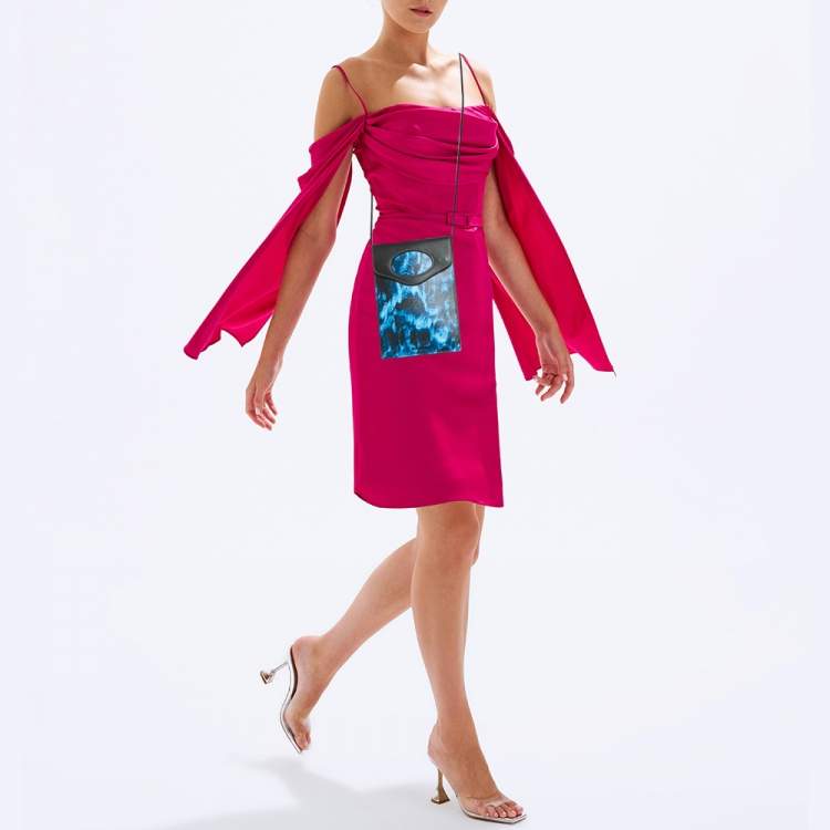 Pre Owned Burberry Blue/Black Water Camo Print Leather Pocket Phone Pouch Crossbody Bag