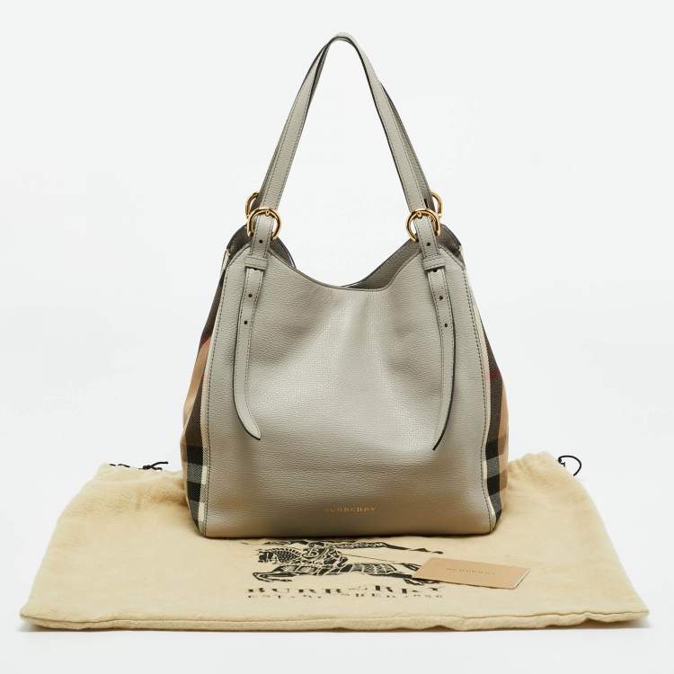 Pre Owned Burberry Grey/Beige House Check Canvas and Leather Canterbury Tote