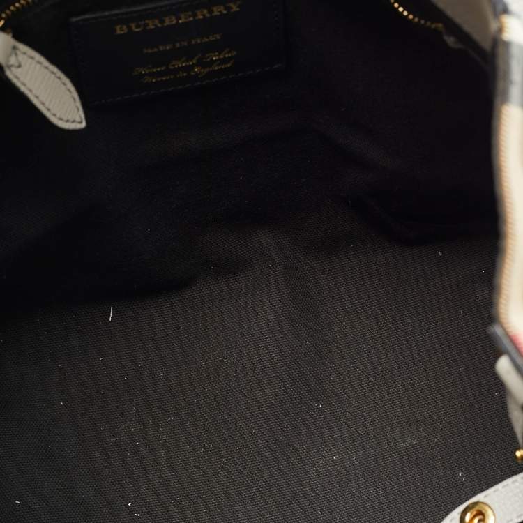 Pre Owned Burberry Grey/Beige House Check Canvas and Leather Canterbury Tote
