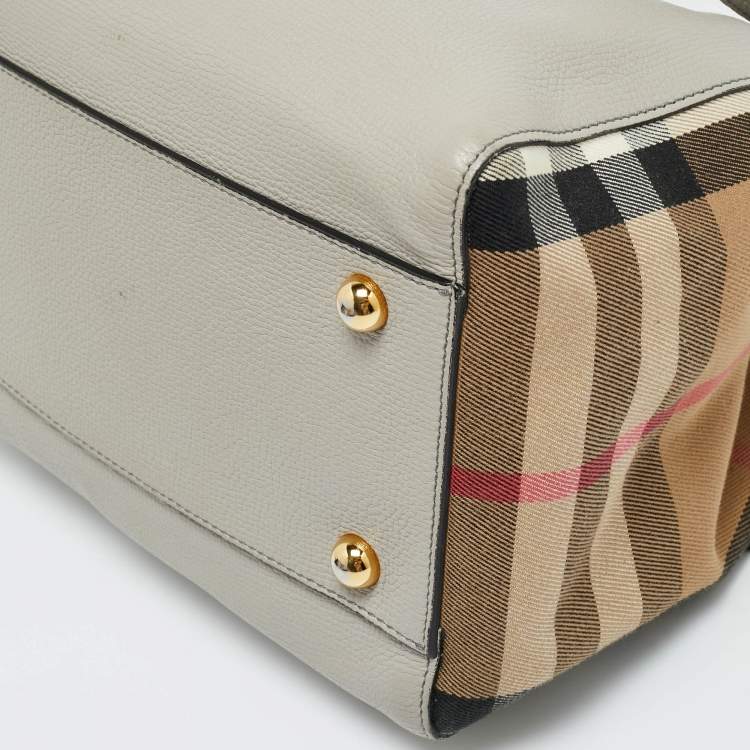Pre Owned Burberry Grey/Beige House Check Canvas and Leather Canterbury Tote