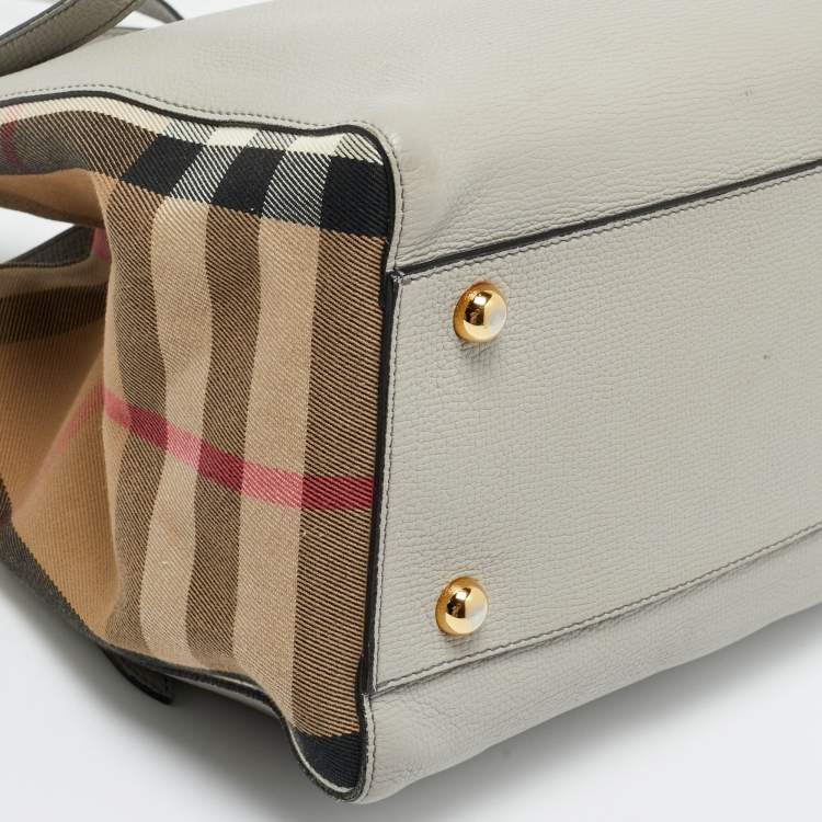 Pre Owned Burberry Grey/Beige House Check Canvas and Leather Canterbury Tote