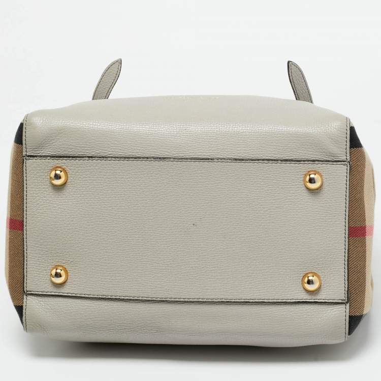 Pre Owned Burberry Grey/Beige House Check Canvas and Leather Canterbury Tote