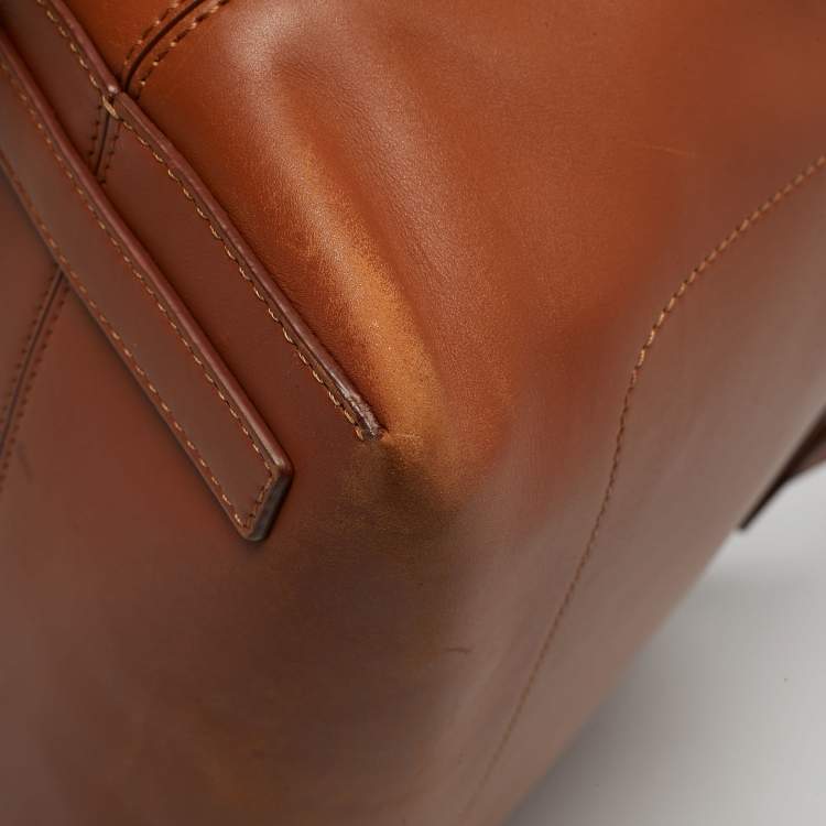 Pre Owned حقيبة بربري مجتمع بمقبض علوي جلد بني مع مسامير