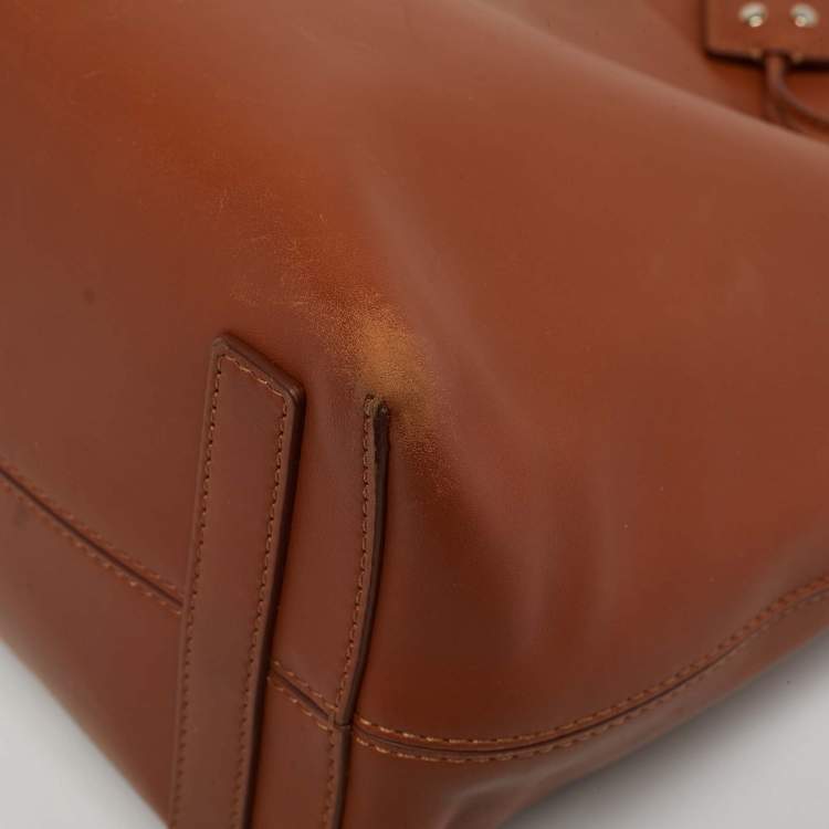 Pre Owned حقيبة بربري مجتمع بمقبض علوي جلد بني مع مسامير