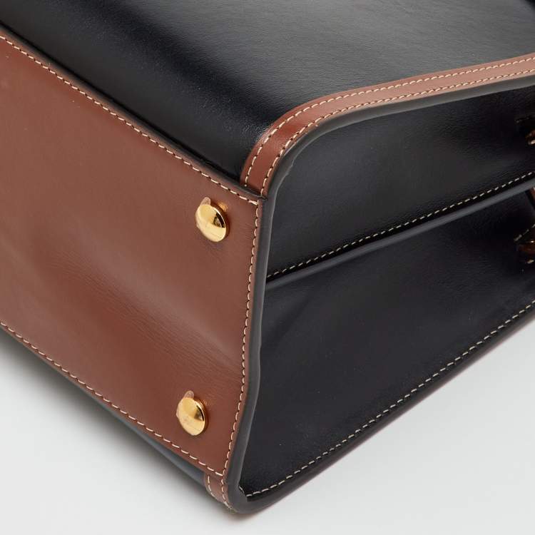 Pre Owned Burberry Black/Beige Housecheck Fabric and Leather Title Tote