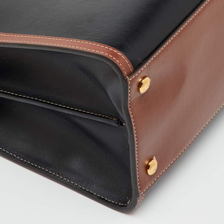 Pre Owned Burberry Black/Beige Housecheck Fabric and Leather Title Tote