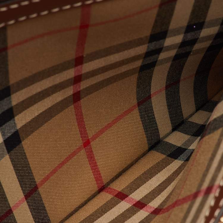 Pre Owned Burberry Black/Beige Housecheck Fabric and Leather Title Tote