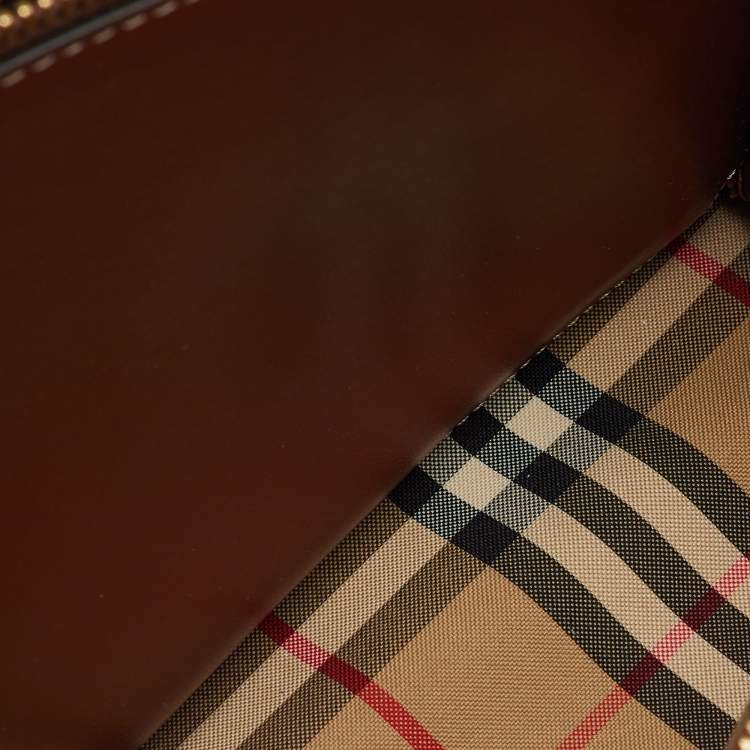 Pre Owned Burberry Black/Beige Housecheck Fabric and Leather Title Tote