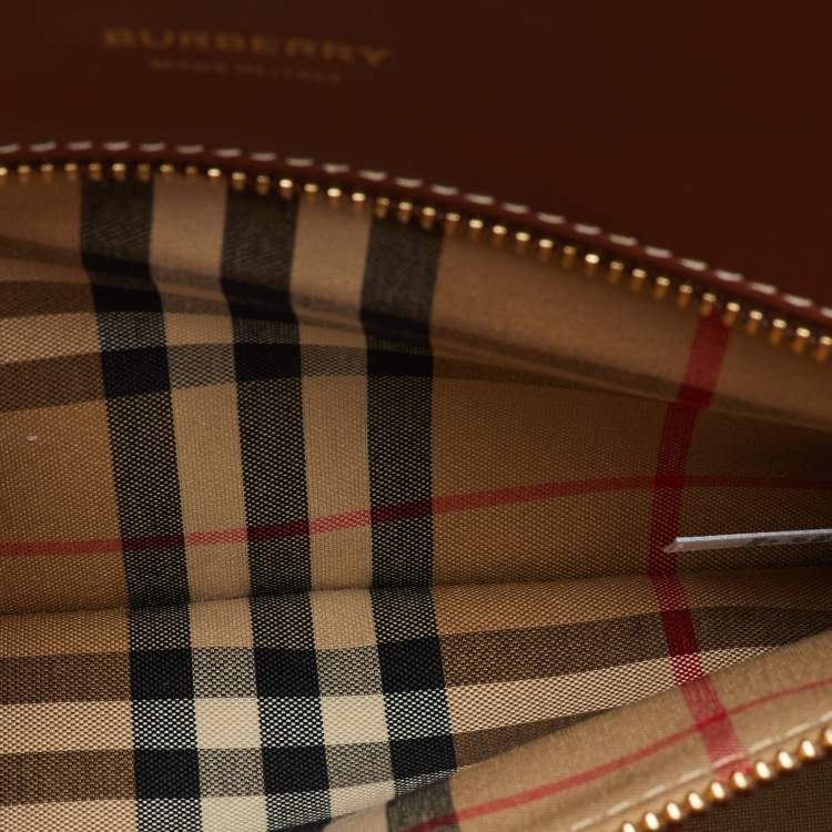 Pre Owned Burberry Black/Beige Housecheck Fabric and Leather Title Tote