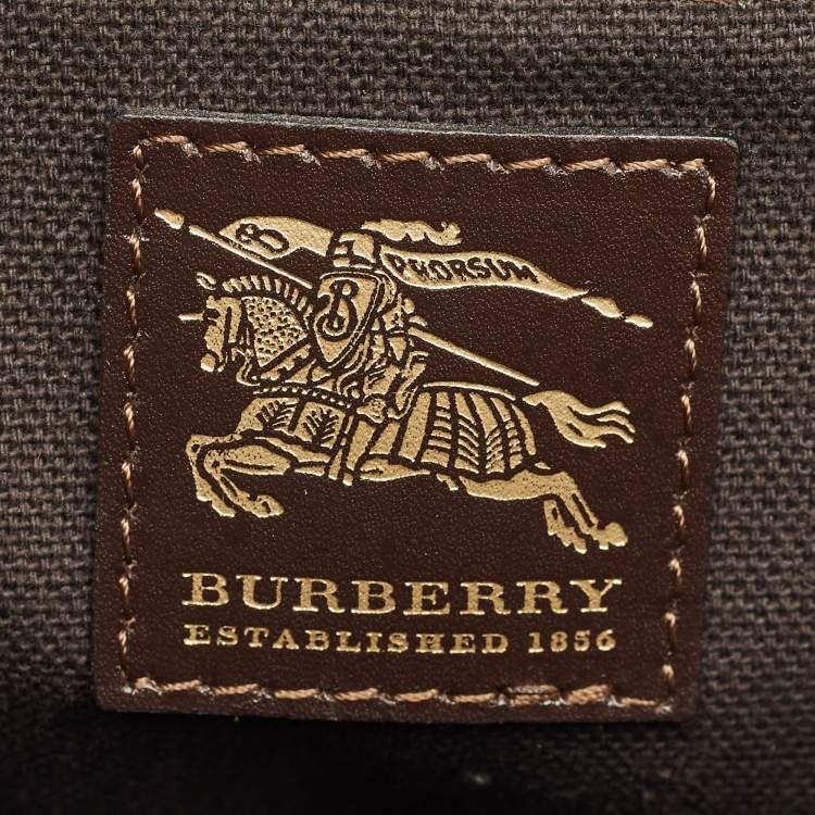 Pre Owned Burberry Brown/Beige Haymarket Check Coated Canvas and Leather Thornley Bag