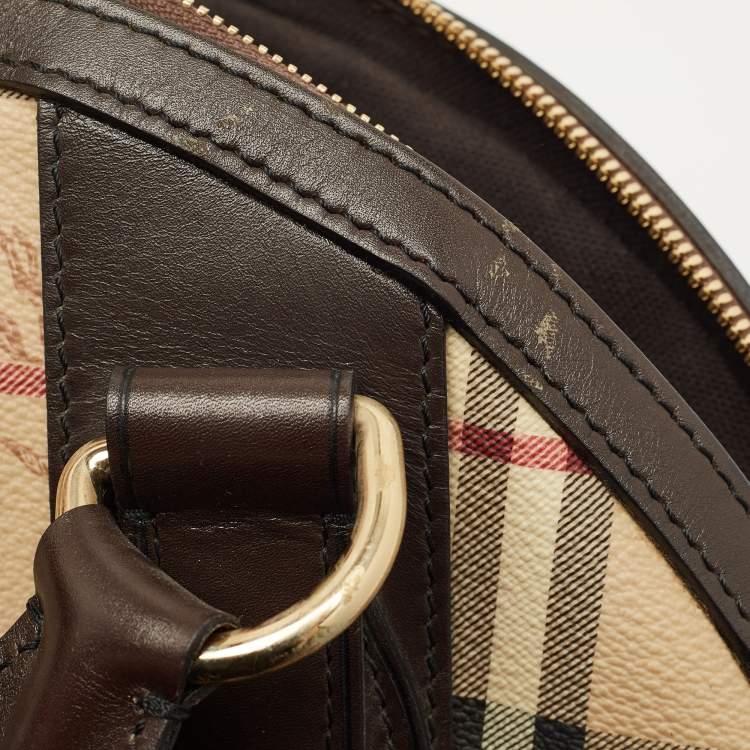 Pre Owned Burberry Brown/Beige Haymarket Check Coated Canvas and Leather Thornley Bag