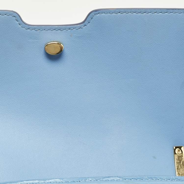 Pre Owned Burberry Light Blue Croc Embossed Leather TB Elongated Chain Bag