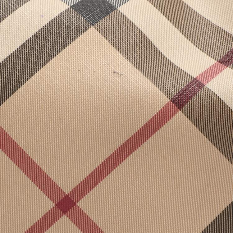 Pre Owned Burberry Beige/White Nova Check Coated Canvas and Patent Leather Barton Hobo