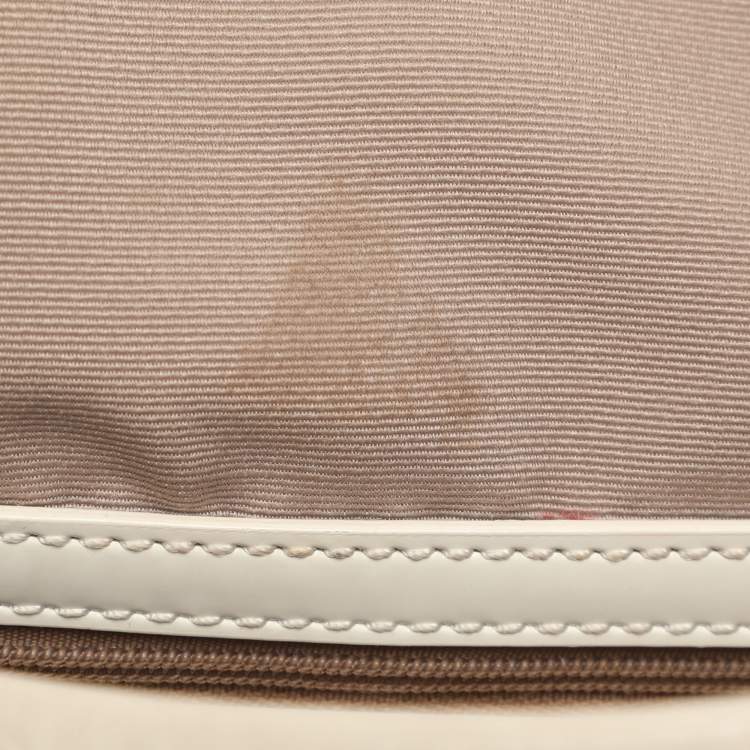 Pre Owned Burberry Beige/White Nova Check Coated Canvas and Patent Leather Barton Hobo