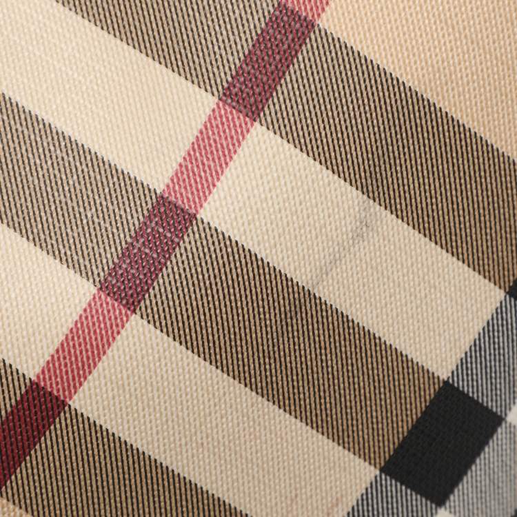 Pre Owned Burberry Beige/White Nova Check Coated Canvas and Patent Leather Barton Hobo