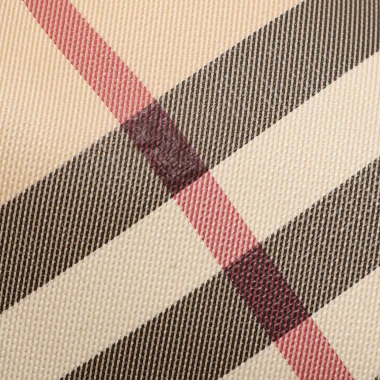 Pre Owned Burberry Beige/White Nova Check Coated Canvas and Patent Leather Barton Hobo